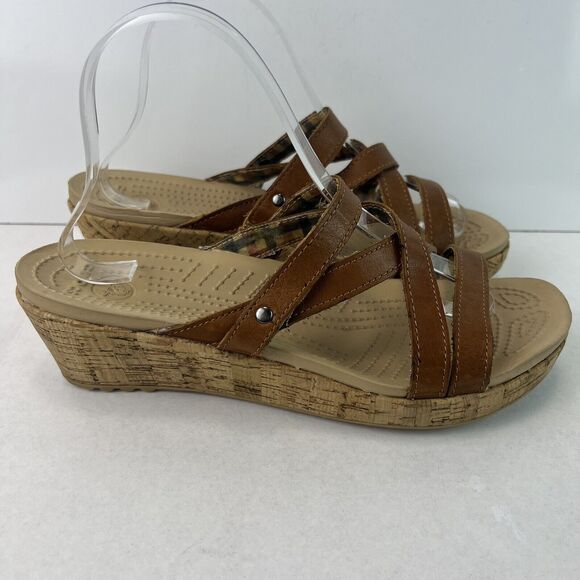 Crocs Women's A-leigh Sandal Size 9 Crisscross Wedge Slide Brown AS IS - Picture 3 of 9